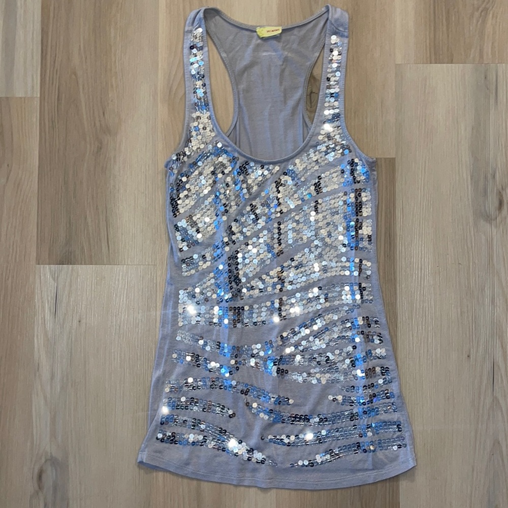 Wildcat gray and silver sequin tank top small